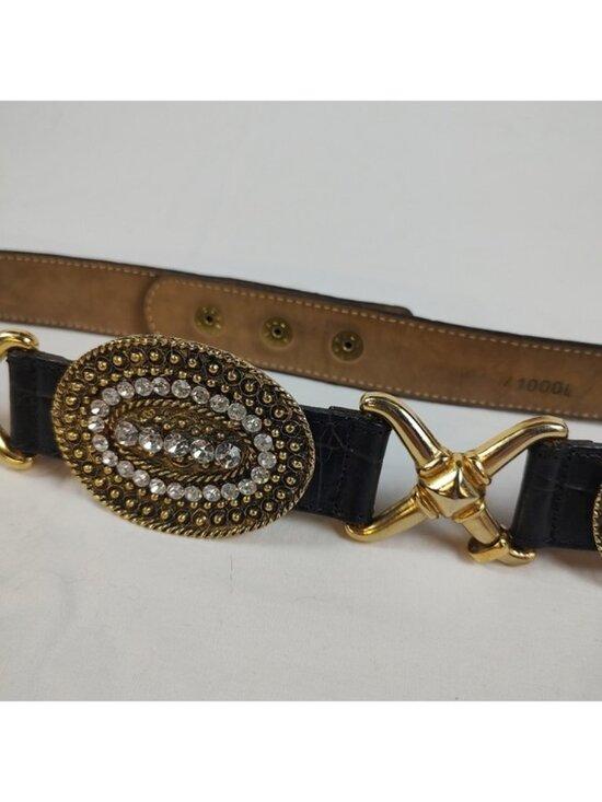 Streets Ahead Santa Monica X & O Rhinestone Leather Statement Belt Vintage main image 4